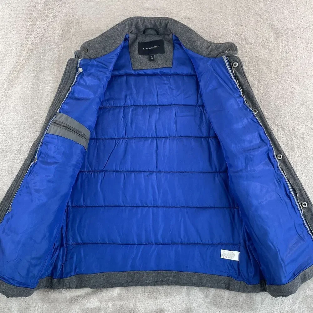 Banana Republic Puffer Vest Men‎ Small Charcoal Grey Wool Blend Zip Snap Button